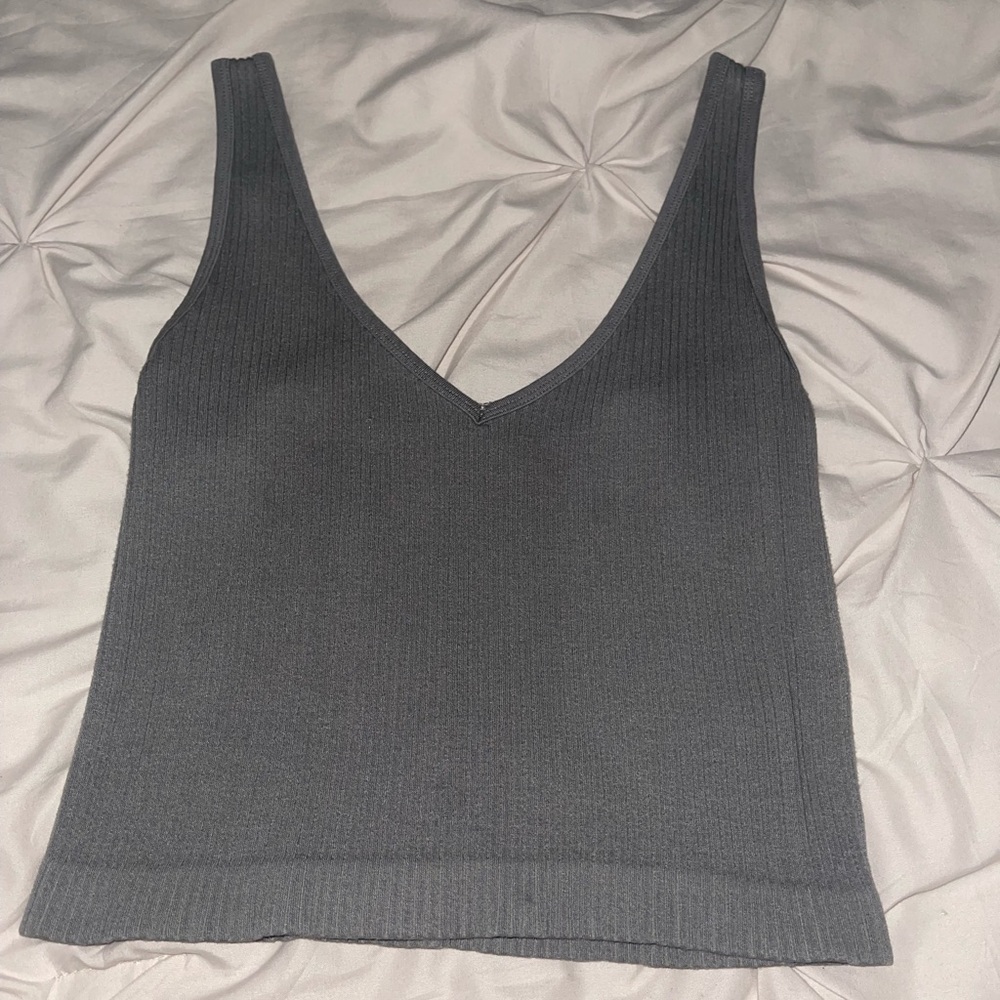 Gray Fitted Ribbed Tank Top